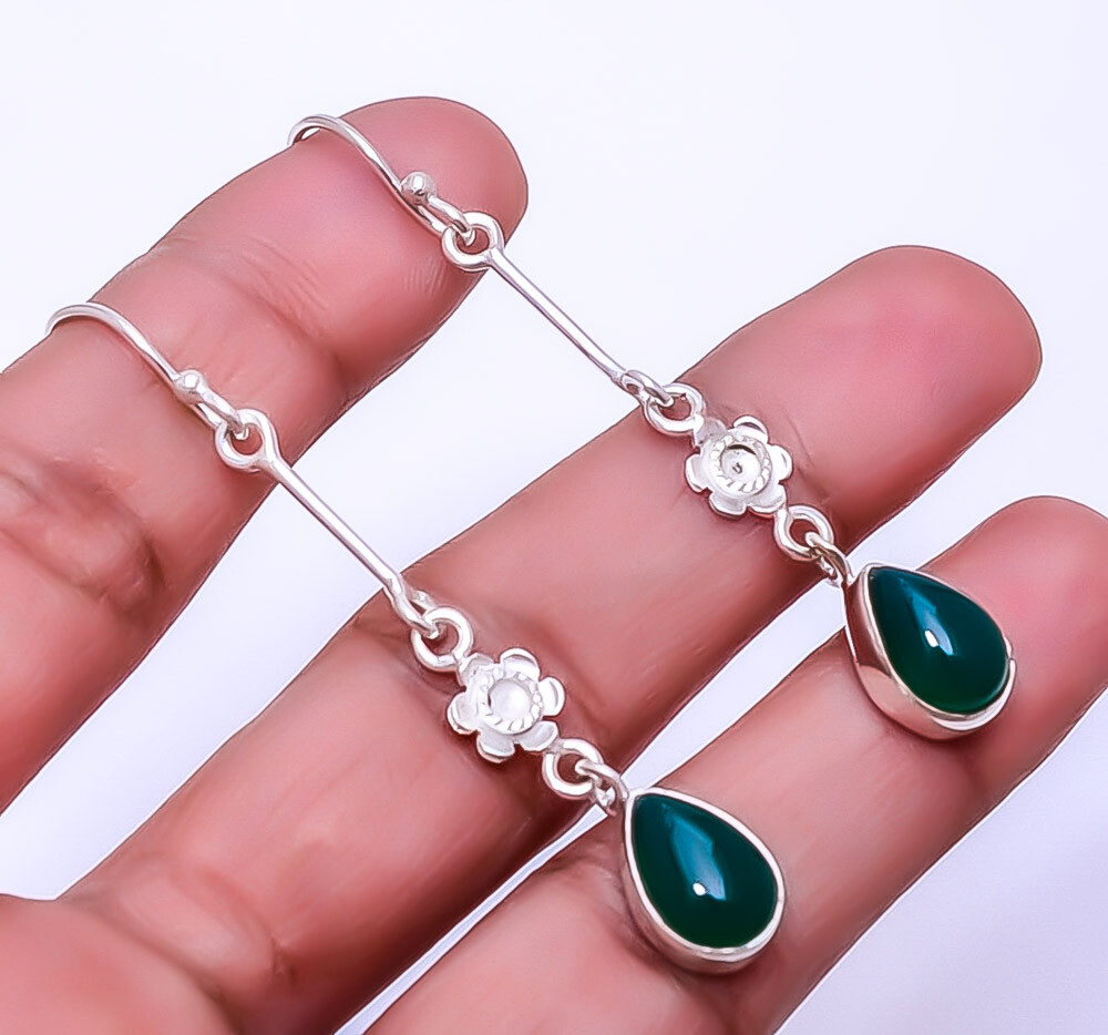 Green Onyx Designer Handmade 925 Sterling Silver Earring 2.50
