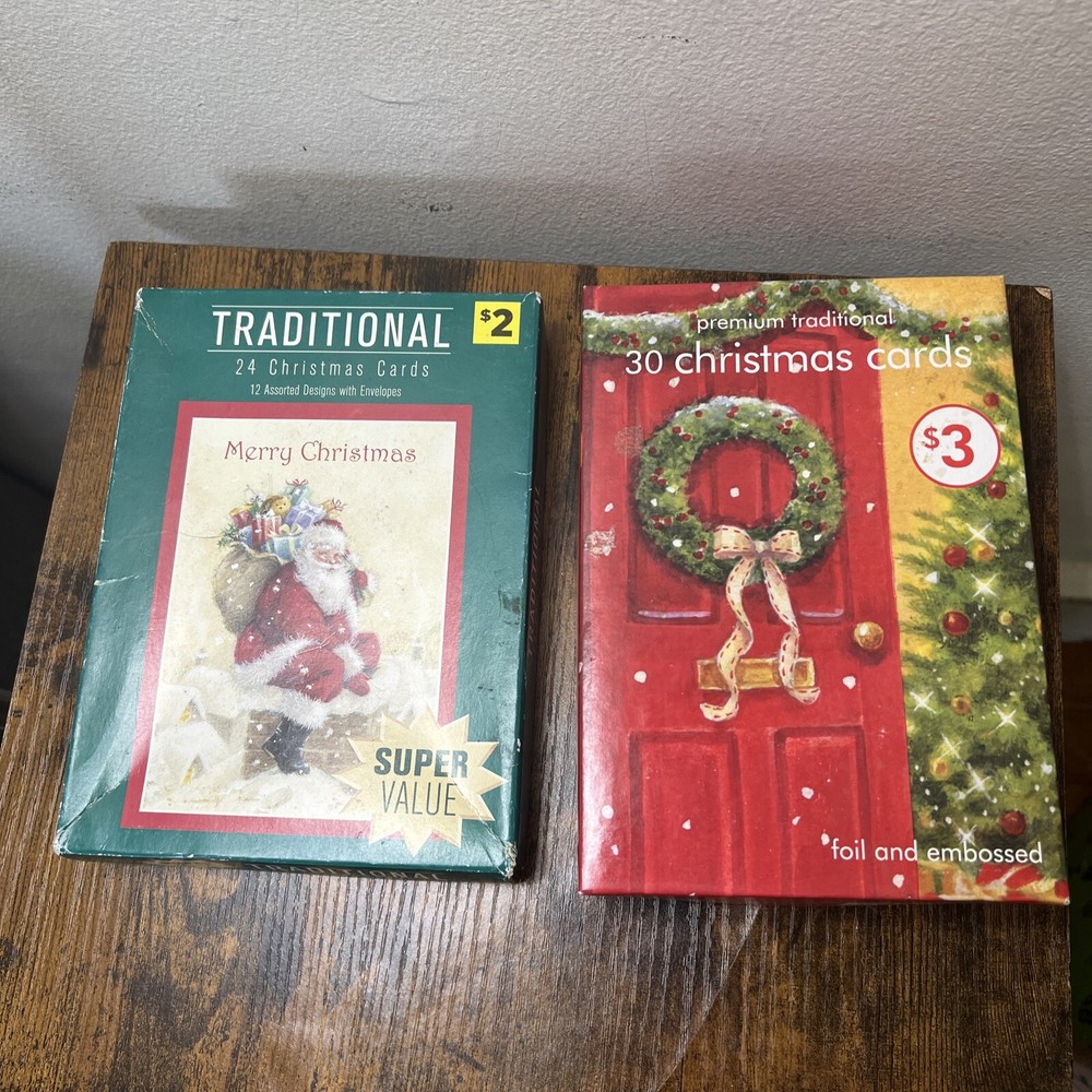 2 Box Vintage Fantus Assorted Christmas Cards (30)and (24)
