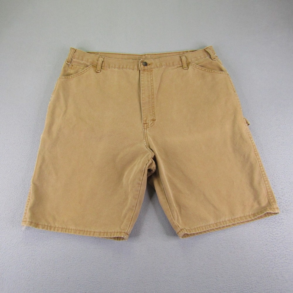 Vintage Dickies Shorts Mens 42 Khaki Beige Tan Cavas Carpenter Cargo Workwear ^