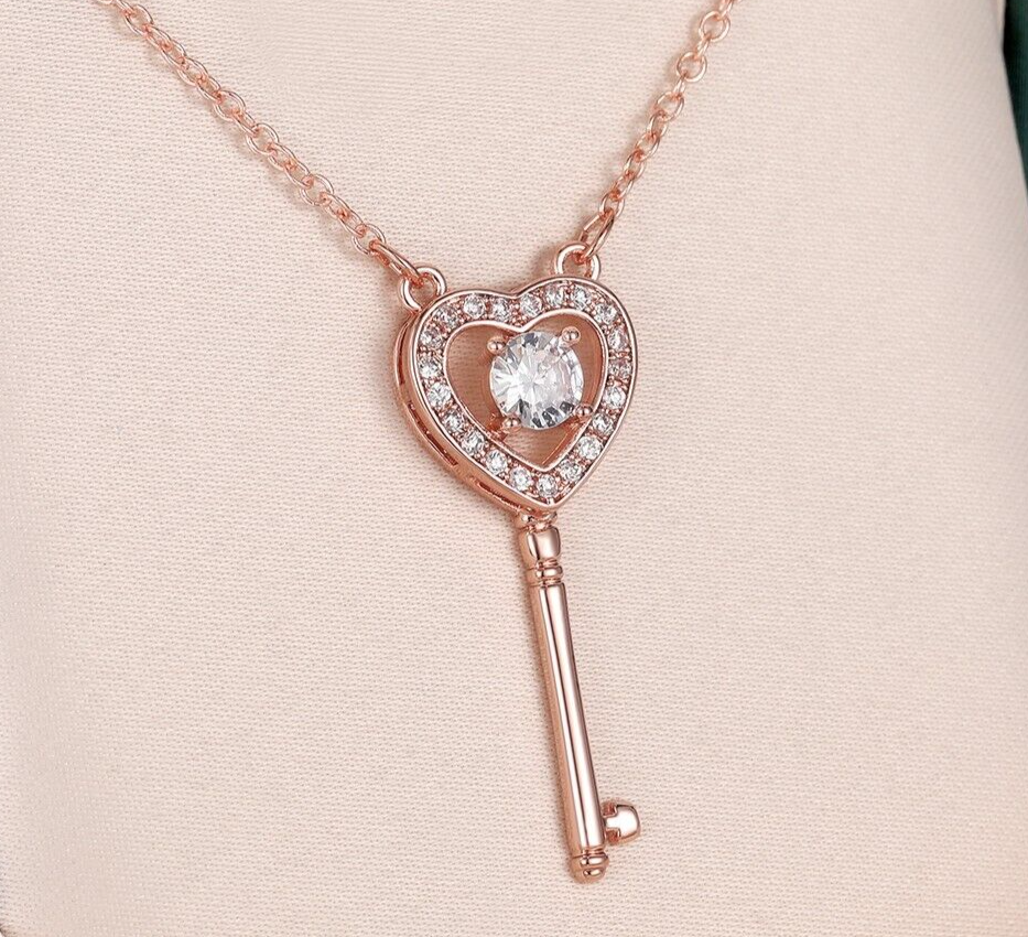 Key Valentine Gif Necklace 1.9CT Simulated Diamond Necklace 14K Rose Gold Plated