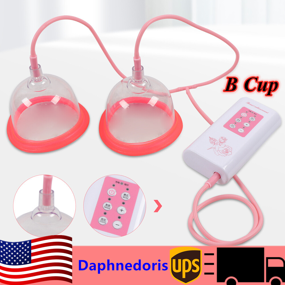 2x Electric B Cup Breast Pump Vacuum Suction Breast Enlarger Enhancer Equipment