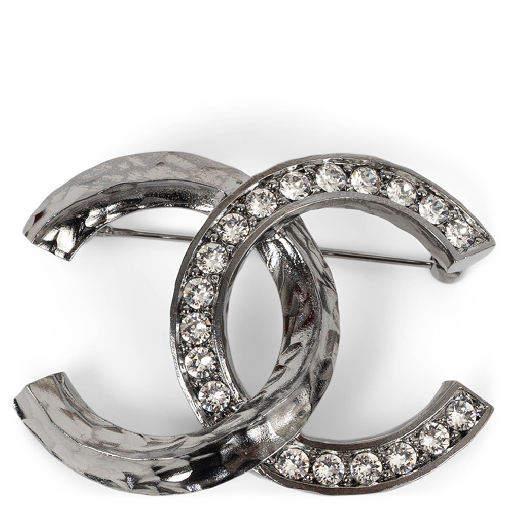 CHANEL 21K ruthenium large CC strass brooch 71685 auth