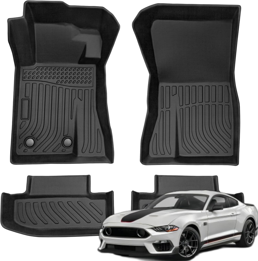 Floor Mats Liner Carpets for 2015-2022 Ford Mustang Black All Weather TPE Rubber