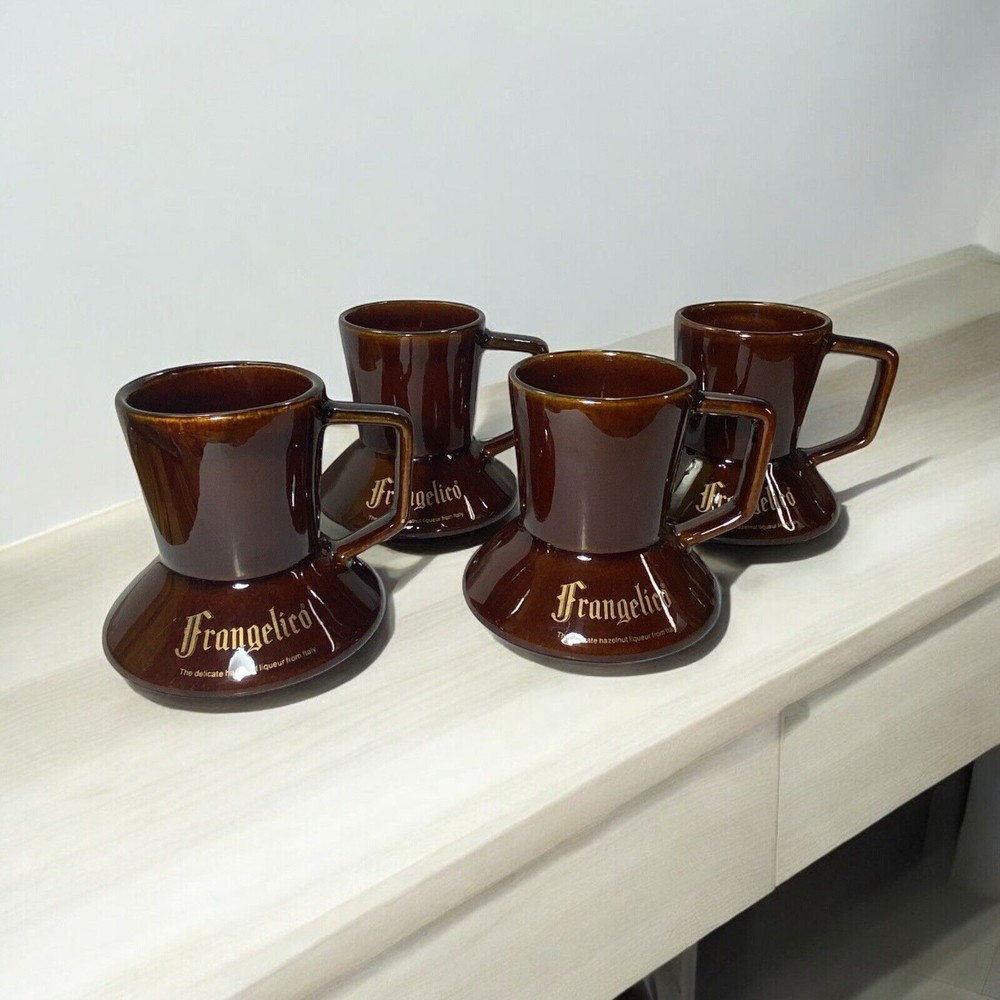 4 Vintage Frangelico Hazelnut No Spill No Slip Coffee Mugs Brown rubber bottoms!