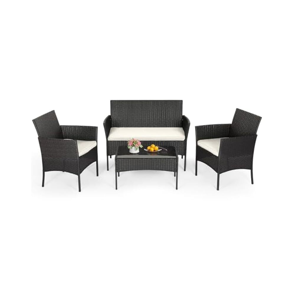 Premium Rattan Patio Set,  4 Piece Outdoor Furniture for Relaxed Conversation