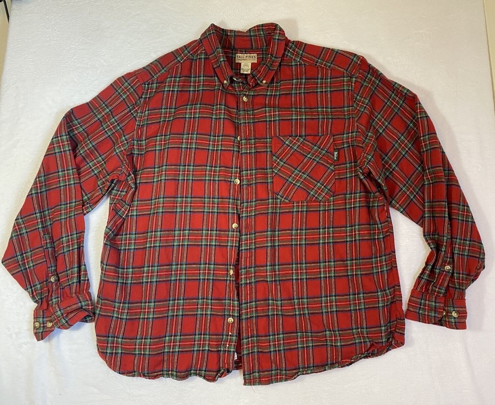 Woolrich Shirt Mens XXL Flannel TALL PINES Red And Green Plaid 100% Cotton