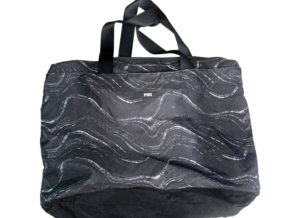 Victoria’s Secret PINK Large Canvas Weekender Tote Bag in Black White Marbled Print