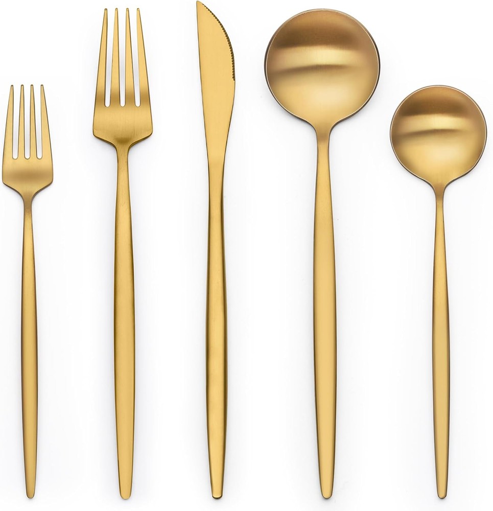 40 Piece Gold Silverware Set for 8, Terlulu Stainless Steel 40 Piece,