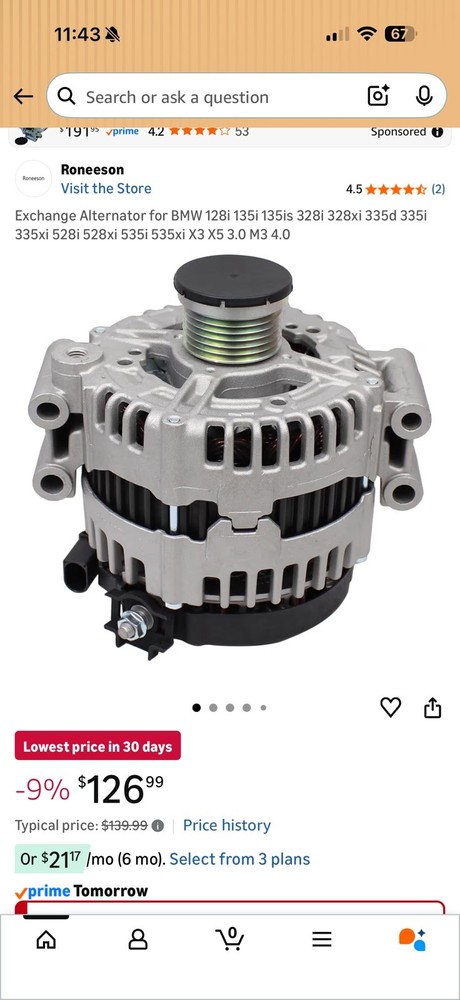 New Alternator Replacement for BMW 135i E88/E82 2008-2010 335i 2007-2010