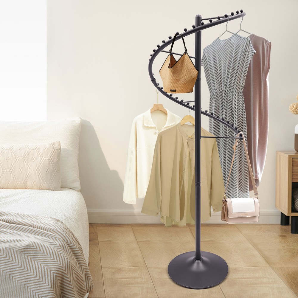 Spiral 360° Rotating Garment Rack - Floor-Standing Clothes Organizer, Black 1.8m