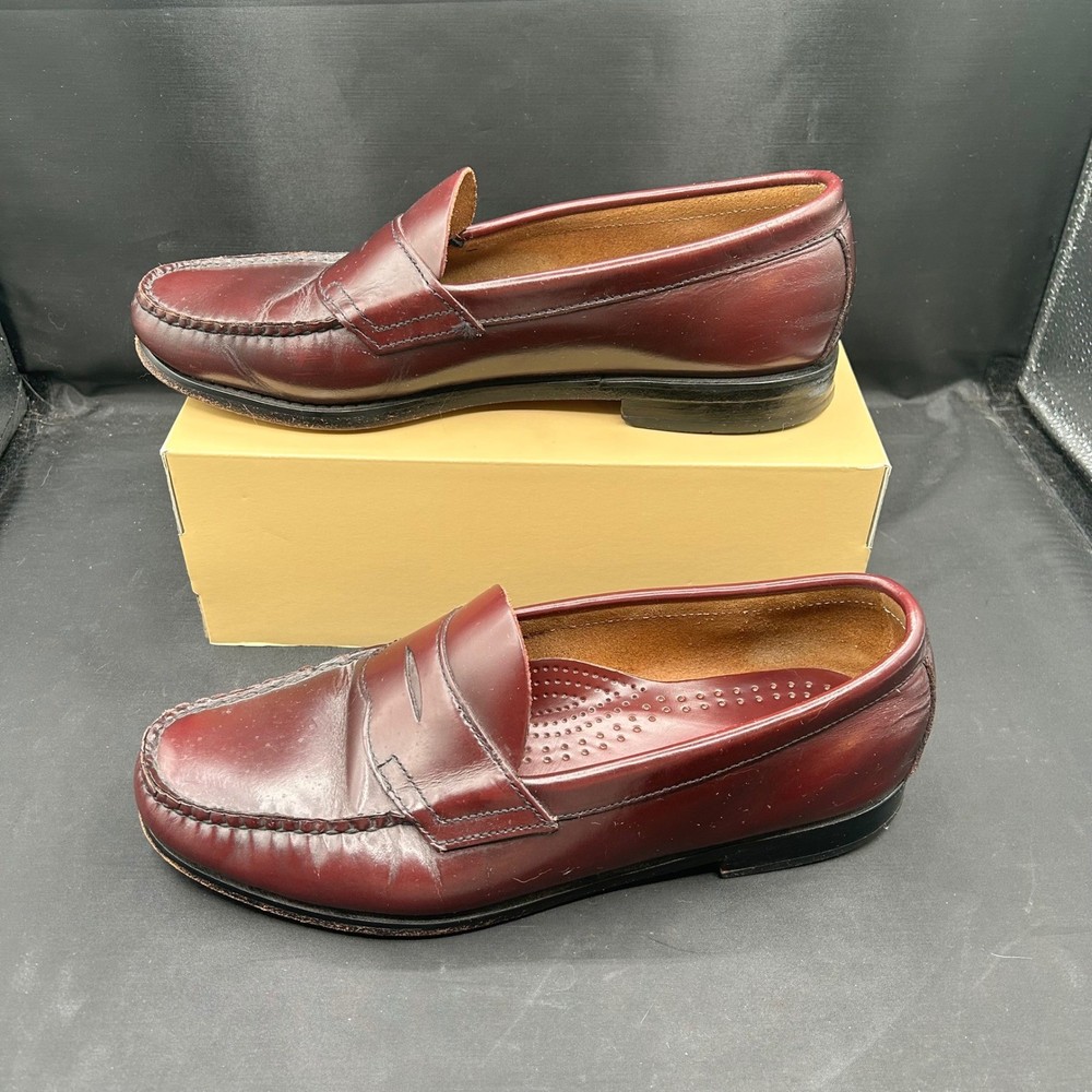 G.H. Bass & Co Weejuns Logan Mens 9 Burgundy Leather Penny Loafers Dress Shoes