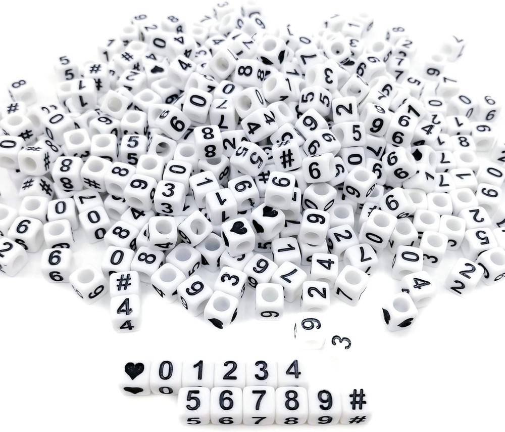 Amaney 400pcs Number Beads Square White Acrylic 6x6mm Mixed Number Beads Acrylic