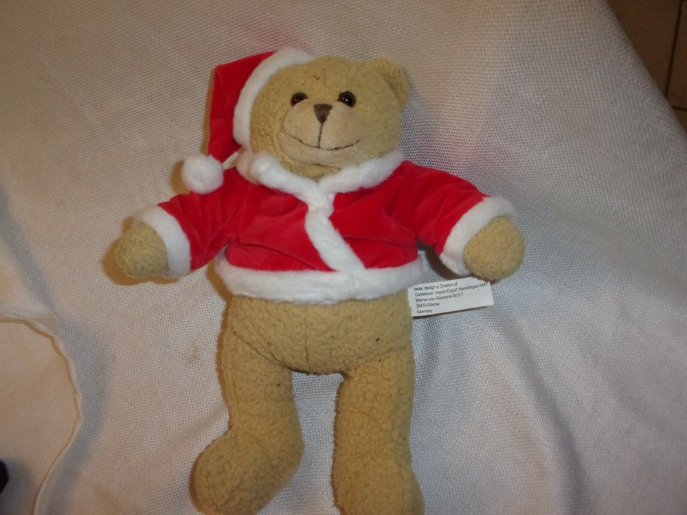 Christmas Plush Bear  teddy carstensen import germany tan santa outfit hat 11