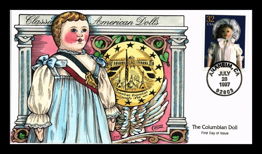 Dr Jim Stamps US First Day Cover 32c Columbian Doll Collins Hand Painted Cachet