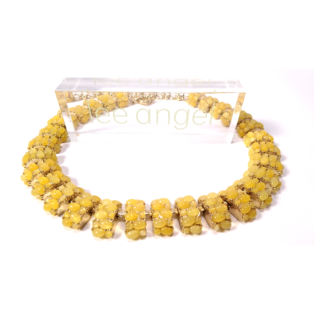 Neiman Marcus Lee Angel Yellow Cabochon Cluster Link Necklace  NWT $220