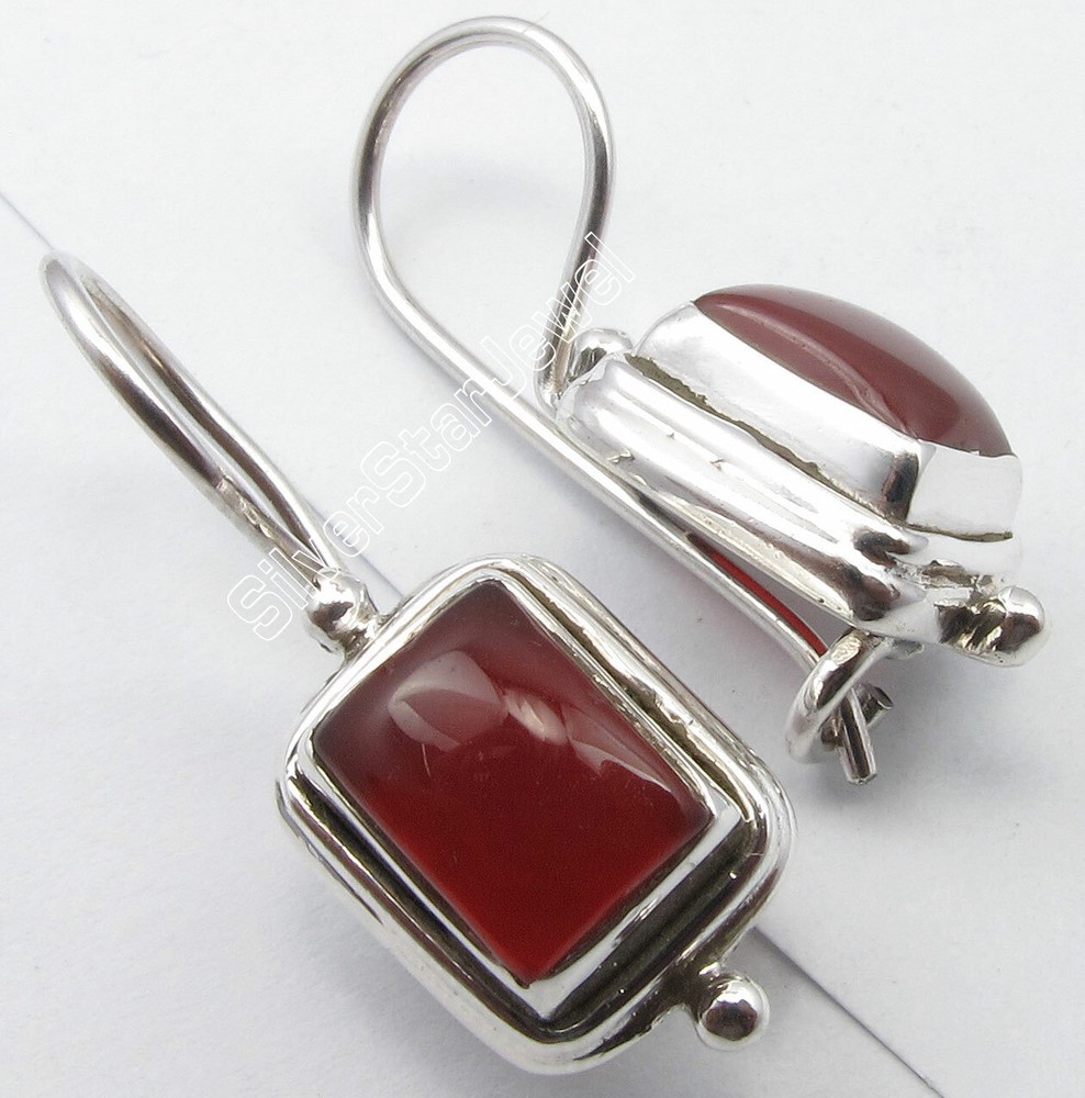 Flash Sale Holidays 925 Solid Silver 6 x 8 mm Carnelian Drop Dangle Earrings-image