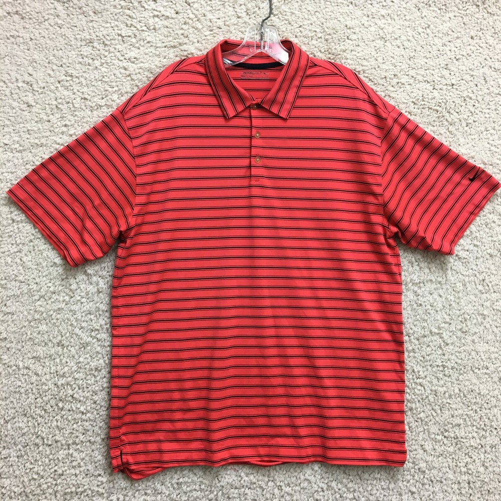 Nike Golf Polo Shirt Extra Large Adult Red Striped Swoosh Logo Short Sleeve Mens