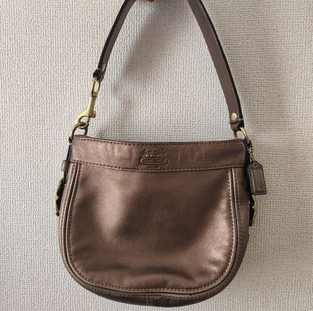 Old Coach Shoulder Bag Tote Bag Leather Brown Zipper Women Accessory Used