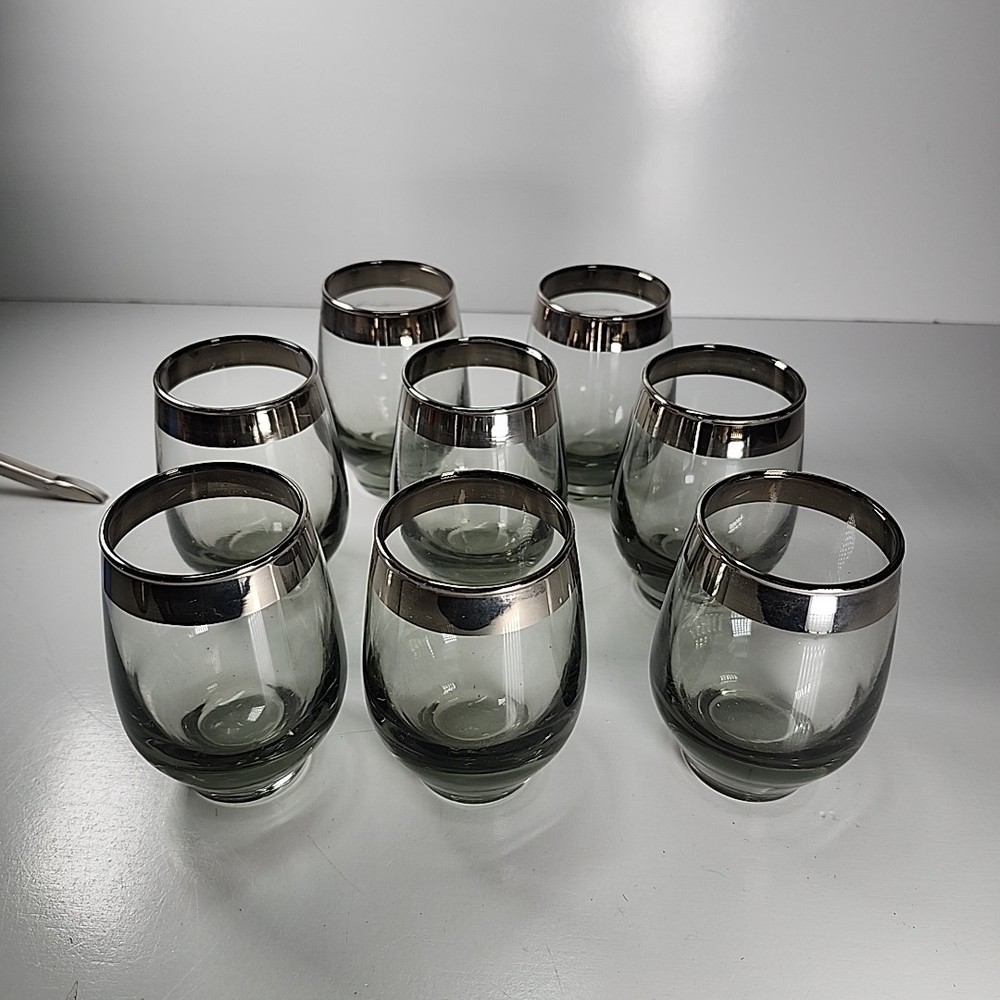 Vintage Libbey Smoke Silver Rim Tempo Stellar 10oz Tumblers Set of 8