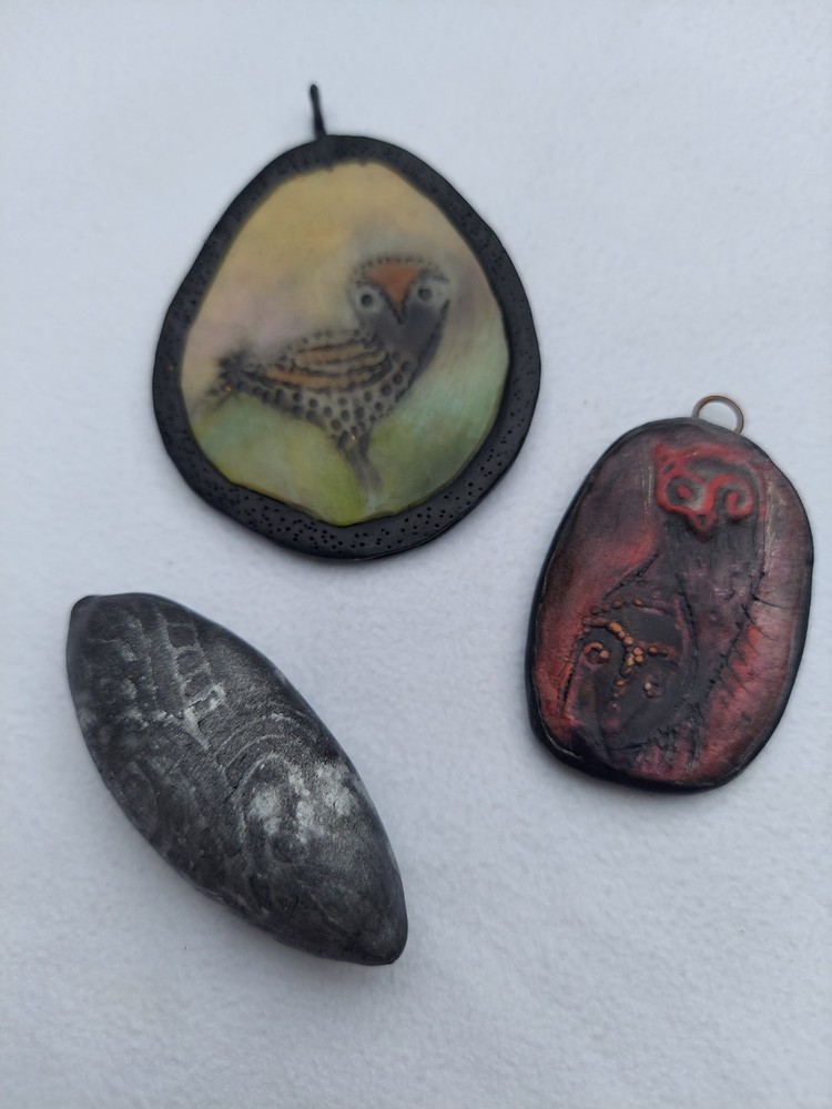 CLAIRE MAUNSELL primativo polymer clay OWL focal beads art to wear OOAK