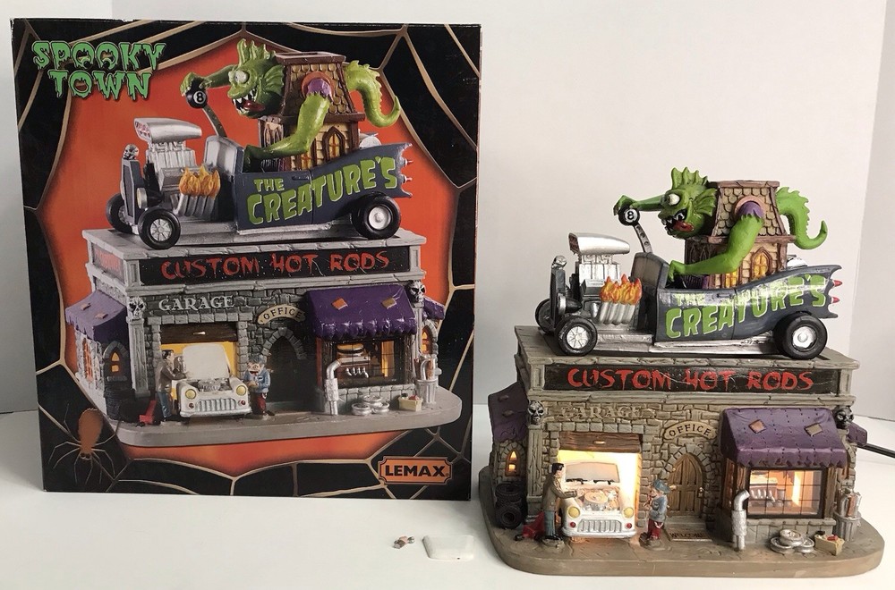 LEMAX Spooky Town Hot Rod Shop Halloween Village Accessory