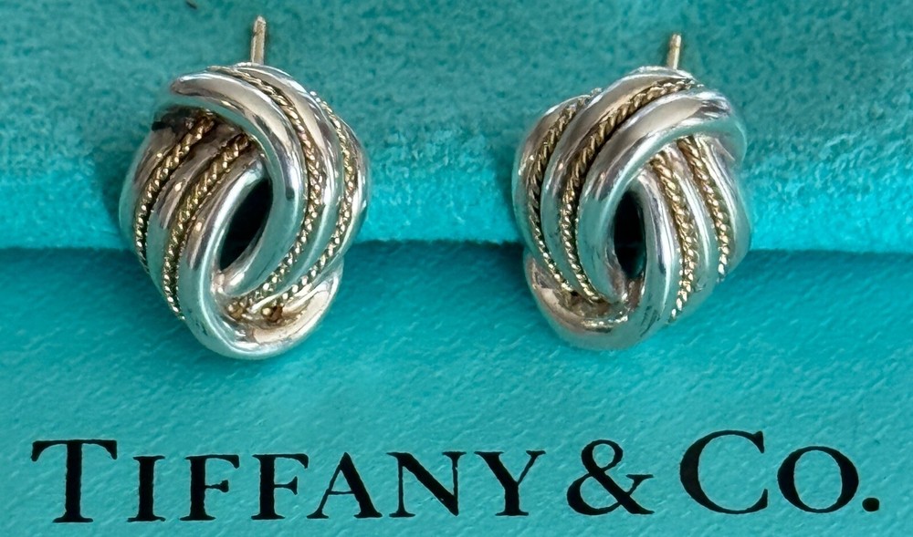 Tiffany & Co.  Twist Knot  Earrings Sterling Silver 925 &18k Gold