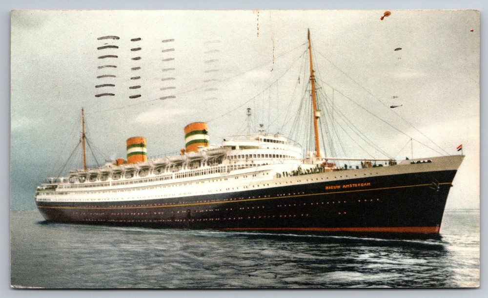 Vintage SS Nieuw Amsterdam Holland America Ocean Liner Cruise Ship Postcard Z12