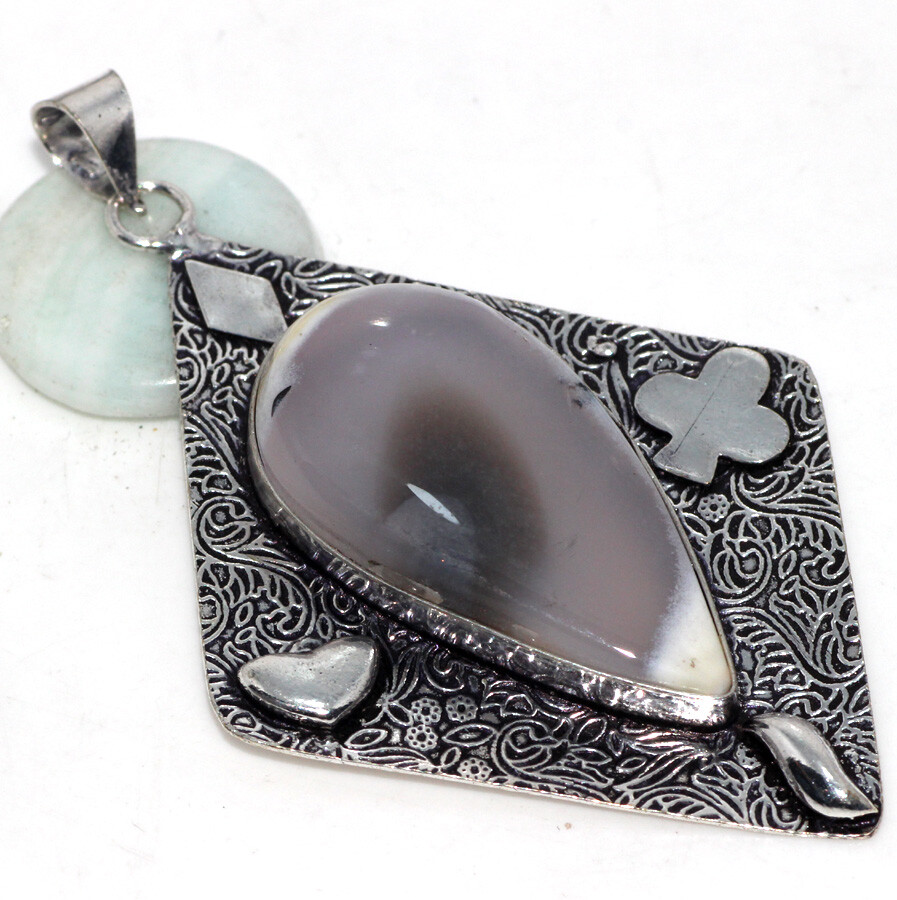 Dendritic Opal 925 Silver Plated Handmade Pendant 3.1