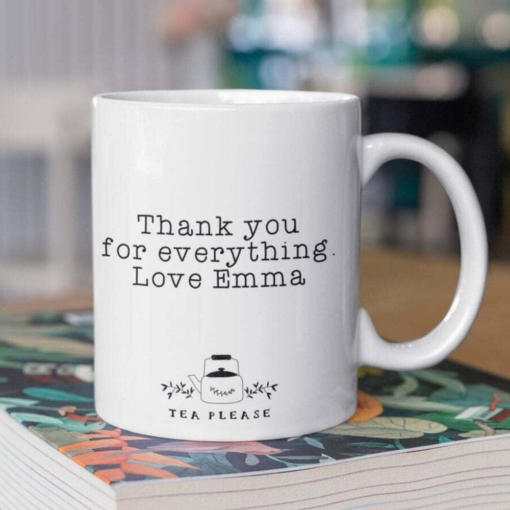 Personalised Floral Name Mug Beautiful Pink Flower With Calligraphy Text