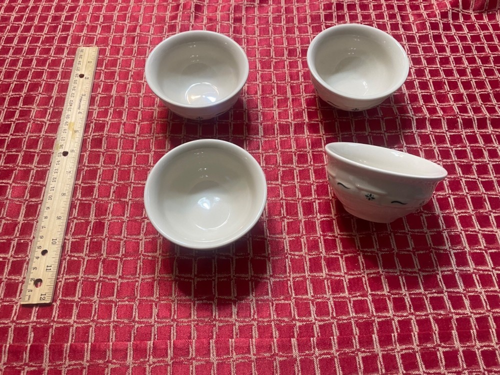 Longaberger Pottery Woven Traditions Heritage Green 4 Small Dessert Fruit Bowls