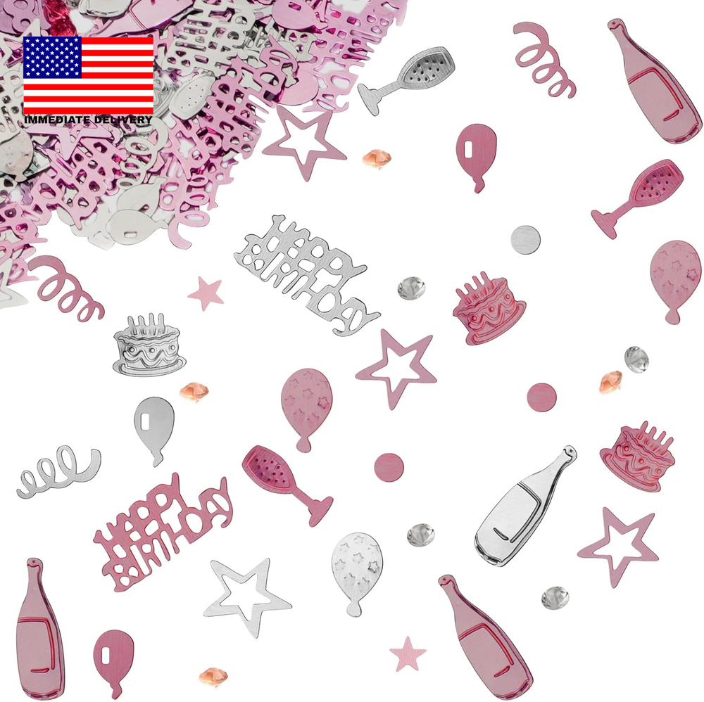 Pink Gold Silver Happy Birthday Confetti, 3000 Pieces Birthday Cake Metallic Foi