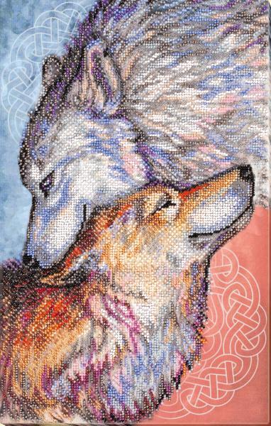 Bead embroidery kit Tenderness wolves needlework kit Art canvas beadwork pattern