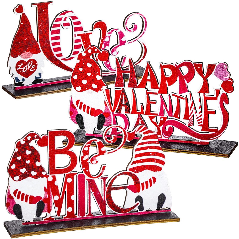 Valentines Day Wooden Table Decor Set of 3 Love Be Mine Dinner Party Centerpieces