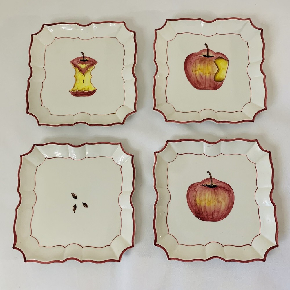 VIETRI Italy Disappearing Apple Ceramic Plate Set Square Wall Decor Vintage
