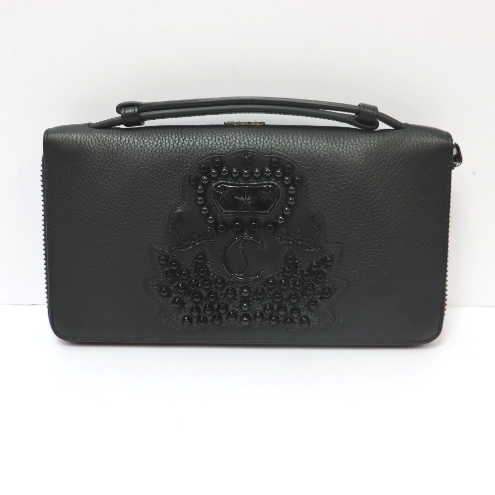Preowned Christian Louboutin Panetone XL Round Zip Wallet Black 3175121