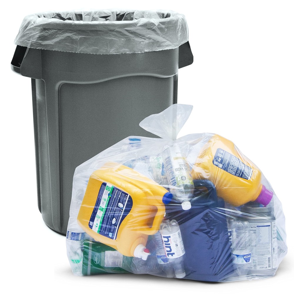 30-33 Gallon Clear Trash Bags Heavy Duty (Value Pack 100 Bags w/Ties) Large C...