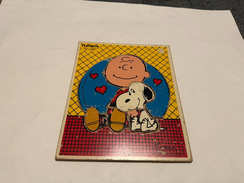Vintage Playskool Wooden Peanuts Puzzle Snoopy Charlie Brown Be A Friend #230-10