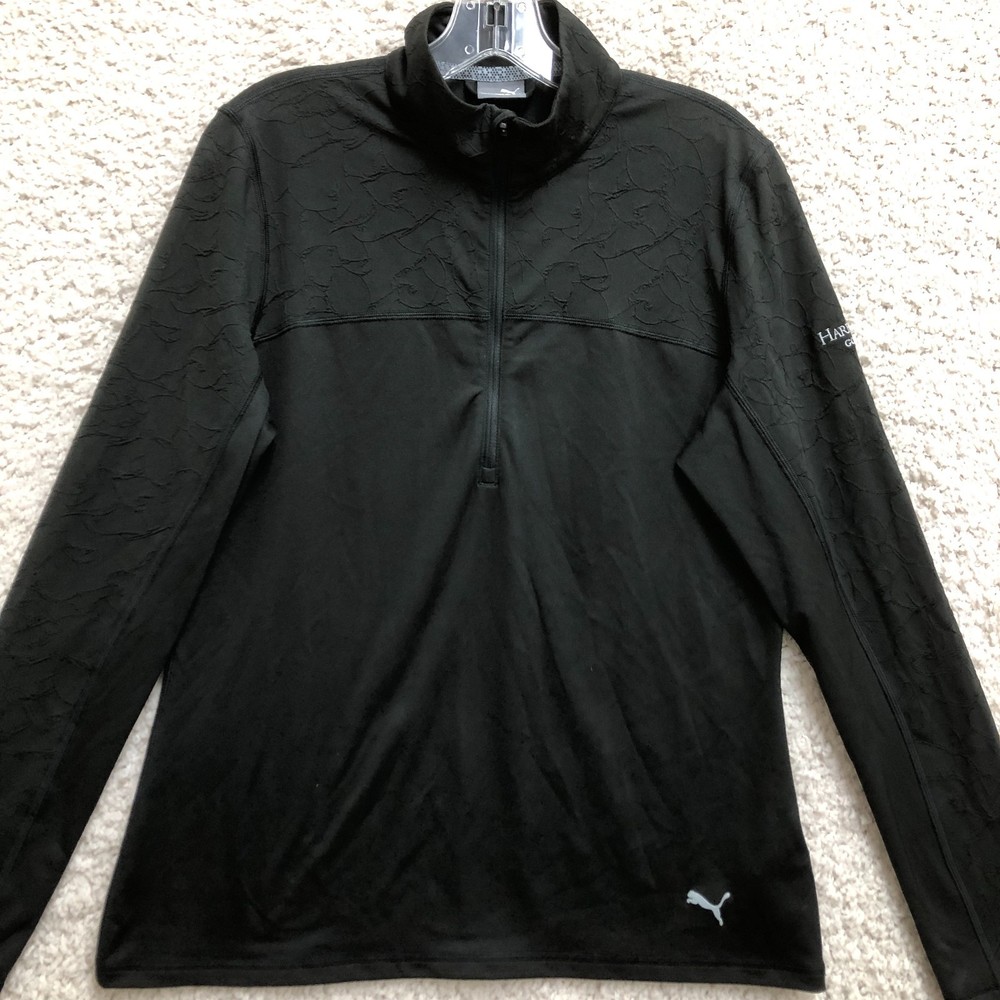 PUMA Shirt Large Adult Black Jacquard 1/4 Zip Pullover Long Sleeve Stretch Mens