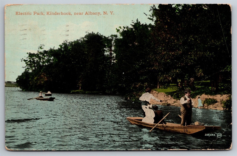 Vintage 1910 Electric Park Kinderhook Flat Bottom Boat Albany NY Postcard L14