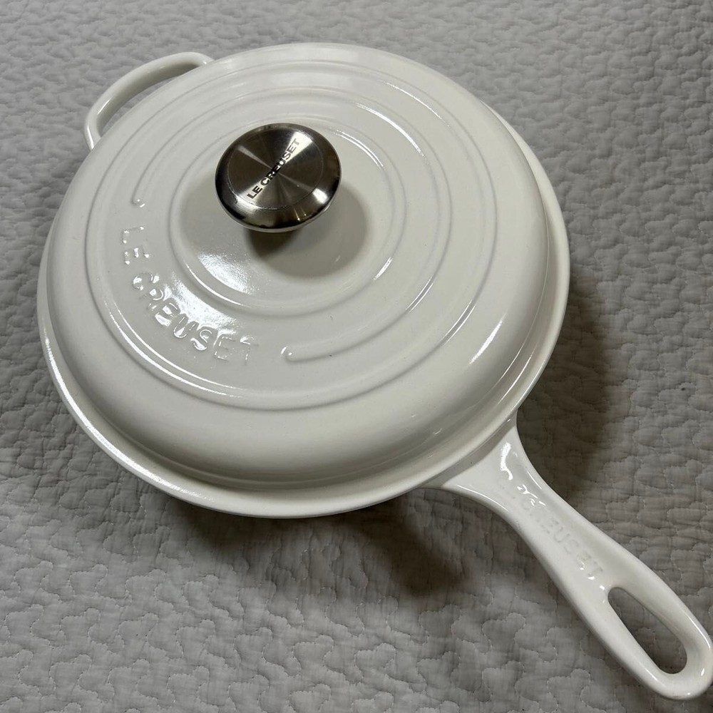 Le Creuset 26cm White Cast Iron Enamel Shallow Saucepan Pre-Owned
