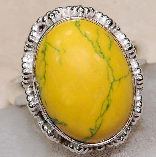 Natural Yellow Dendrite Opal 925 Solid Sterling Silver Ring Sz 8 @B11-6