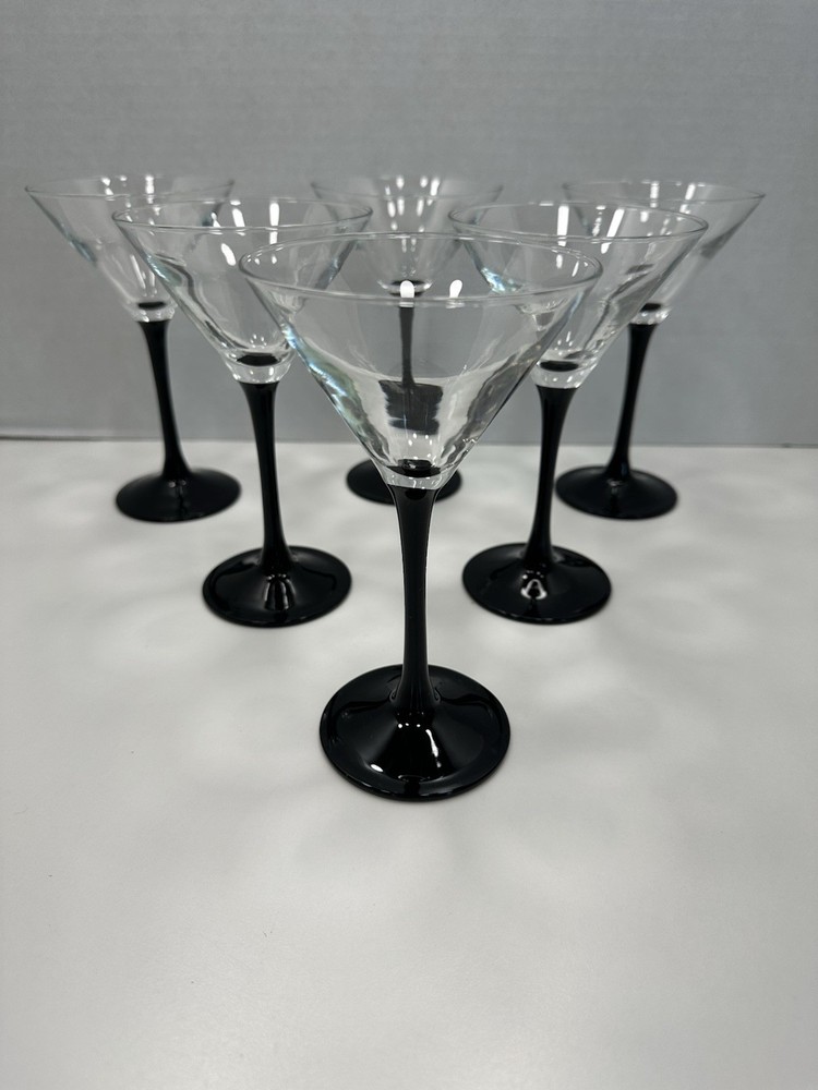 Vintage Black Stemmed Martini Glasses Set of 6 Marked France