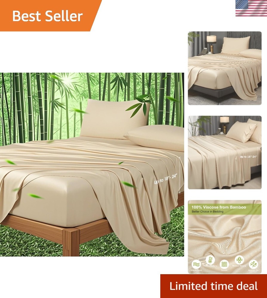 King Size Bamboo Rayon Cooling Deep Pocket Sheets - Soft Breathable Bedding
