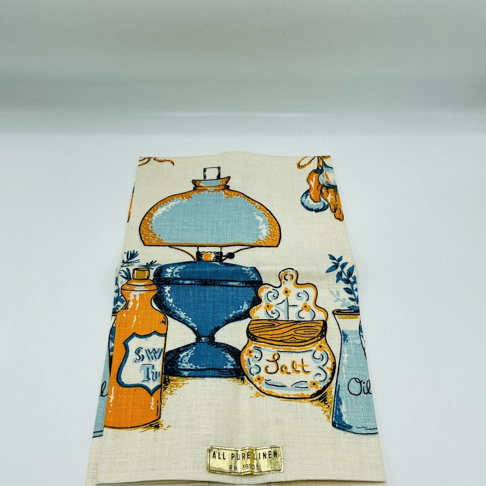 Vintage All Pure Linen Tea Towel Dish Towel Signed Gina Cottagecore 16x29 MCM