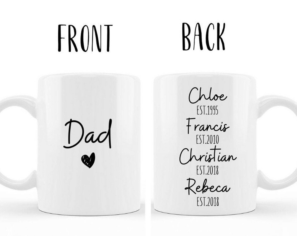 Dad Custom Kids Names Coffee Mug Personalized Dad Mug Fathers Day Dad Gift Idea