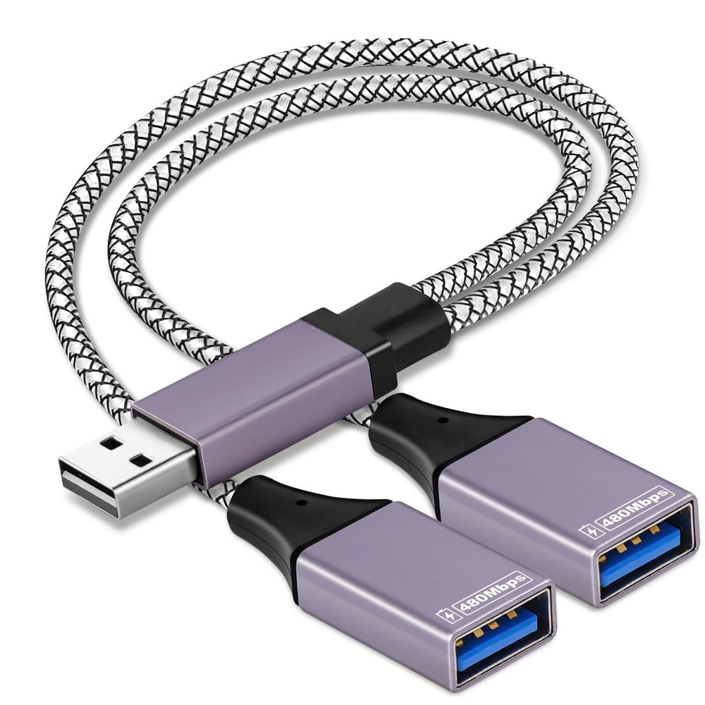ROÉKO 2025 Upgraded USB Splitter 1 to 2 Port Extender Cable for Dual Charging and Data Transfer