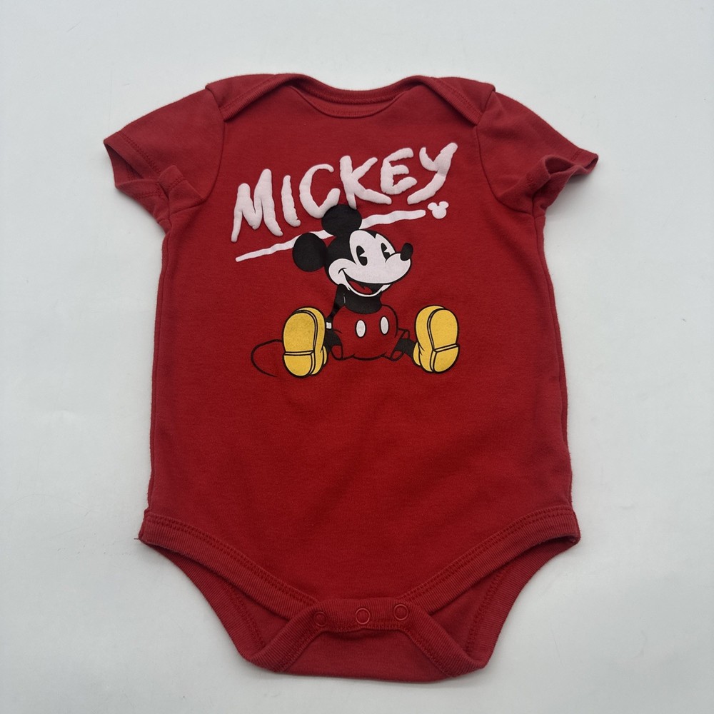 Disney Baby Boys One Piece Size 6-9M Red Graphic Print Logo .#35746