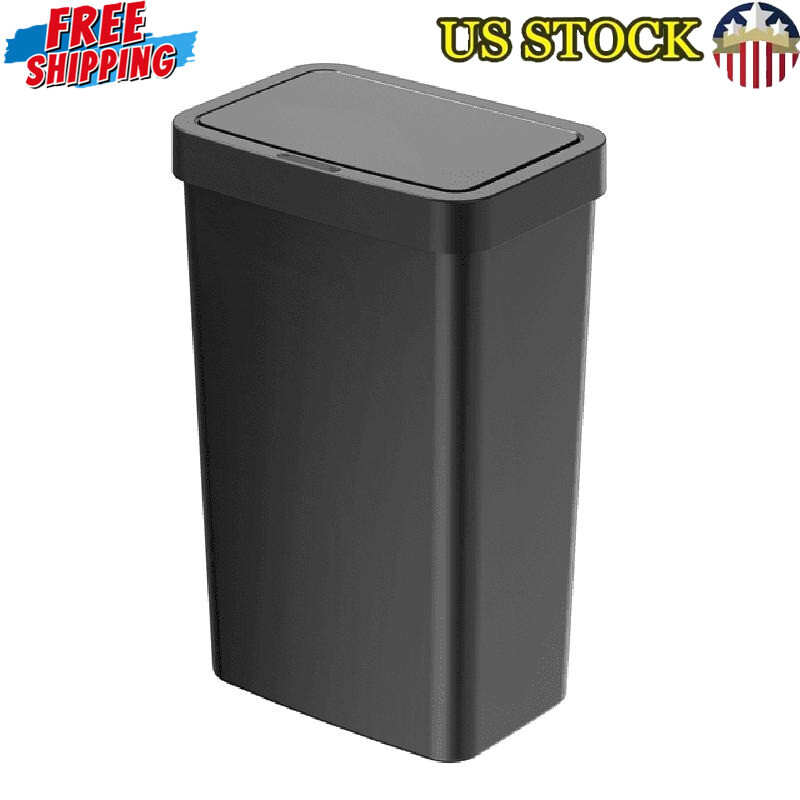 13-Gallon Touchless Motion Sensor Automatic Trash Can in Black Plastic for Waste Disposal US