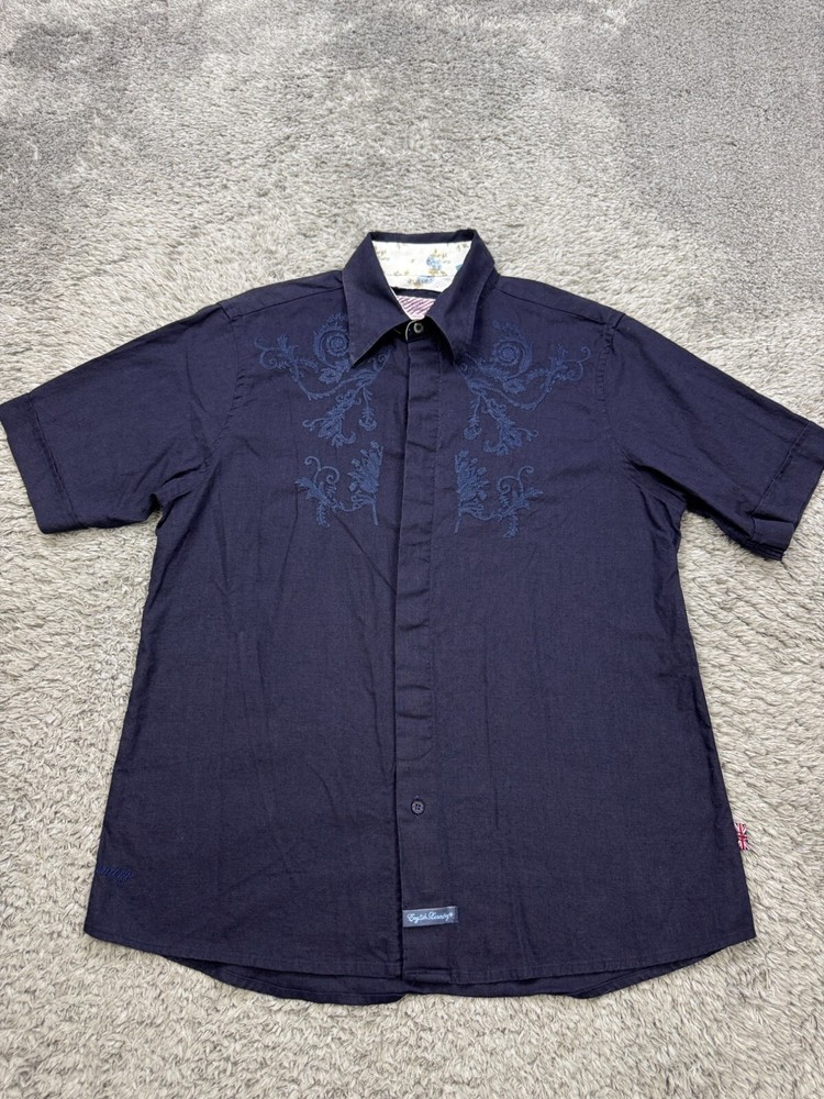 English Laundry Shirt Men Large Blue Linen Christopher Wicks Hand Sewn Promenade