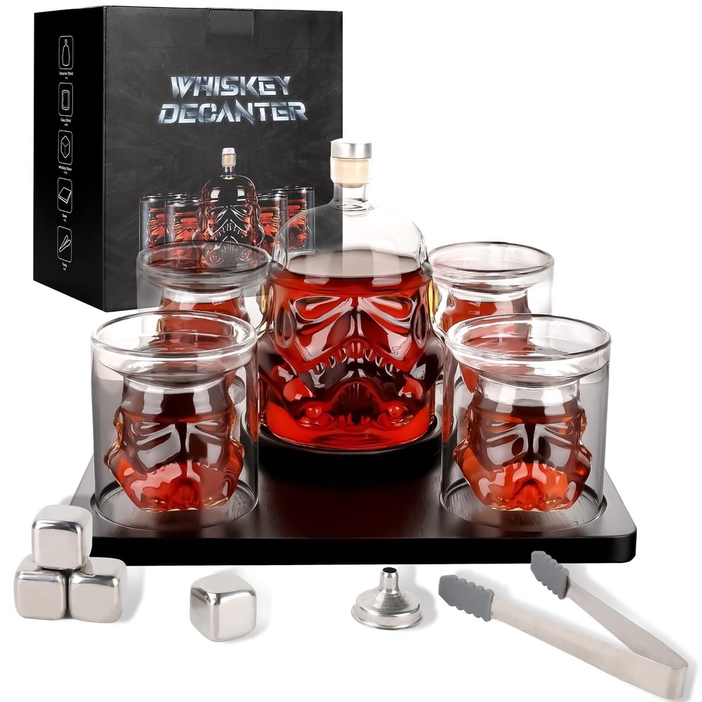 Transparent 1000ML Whiskey Decanter Set with 2 Wine Glasses